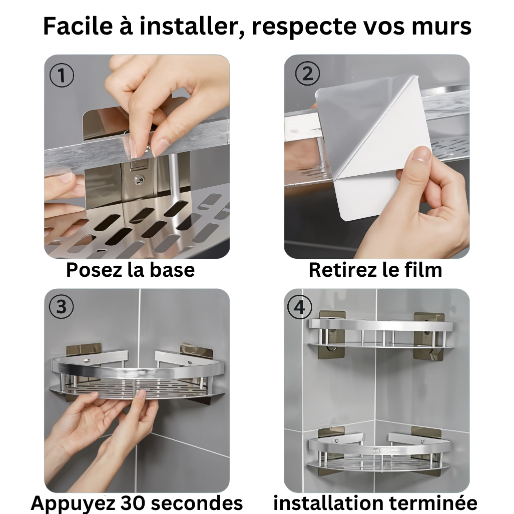 Showertop L'Étagère de Douche d'Angle sans Perçage en Aluminium