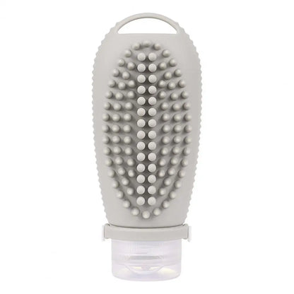 Portable Silicone Squeezable Bottle Packaging Cosmetic Fitness Container Set, Scalp Massager Hair Brush, Fillable Shampoo