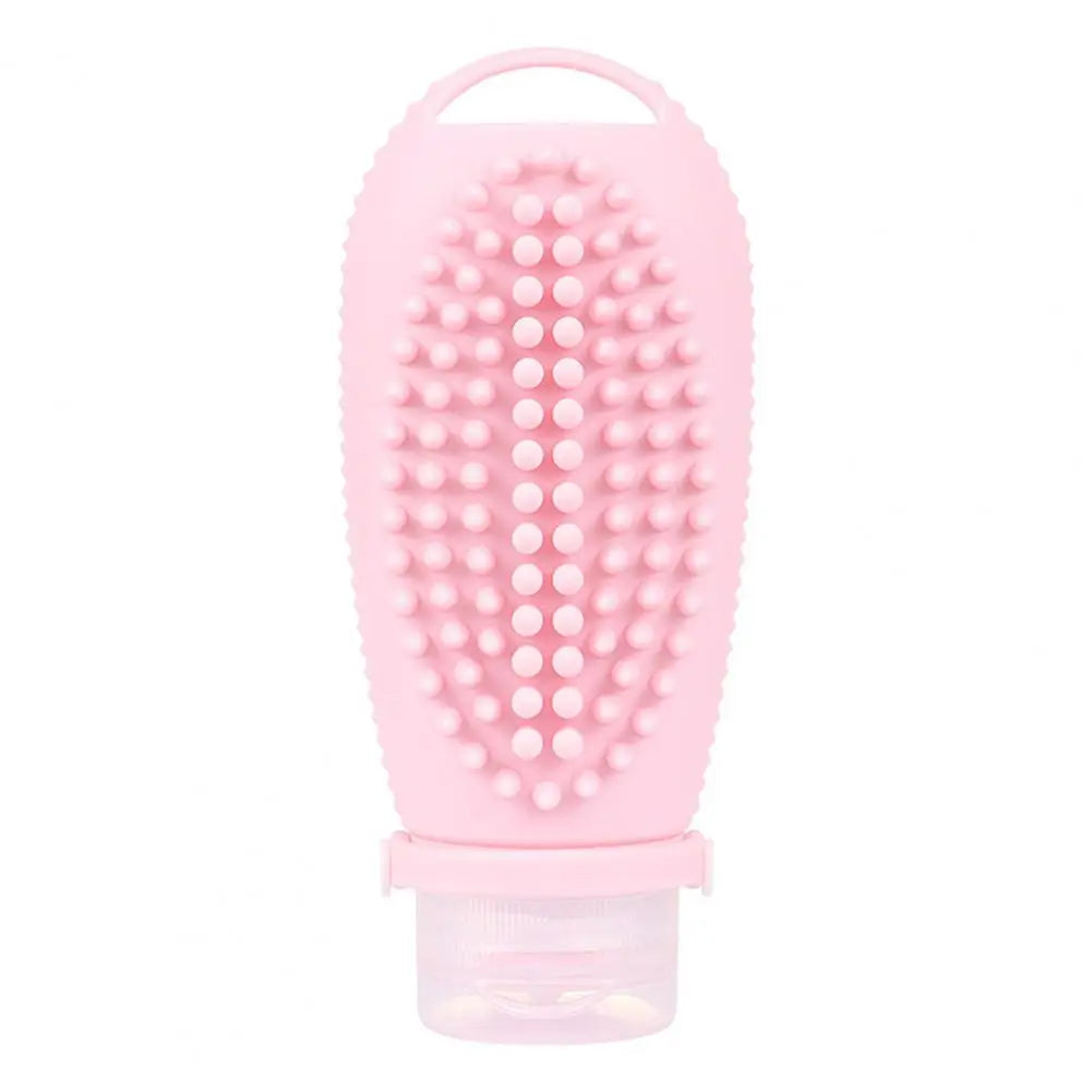 Portable Silicone Squeezable Bottle Packaging Cosmetic Fitness Container Set, Scalp Massager Hair Brush, Fillable Shampoo