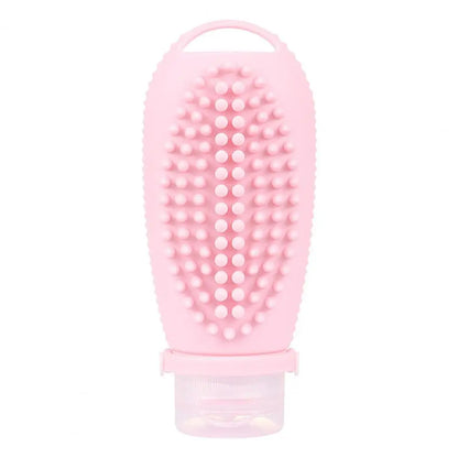 Portable Silicone Squeezable Bottle Packaging Cosmetic Fitness Container Set, Scalp Massager Hair Brush, Fillable Shampoo
