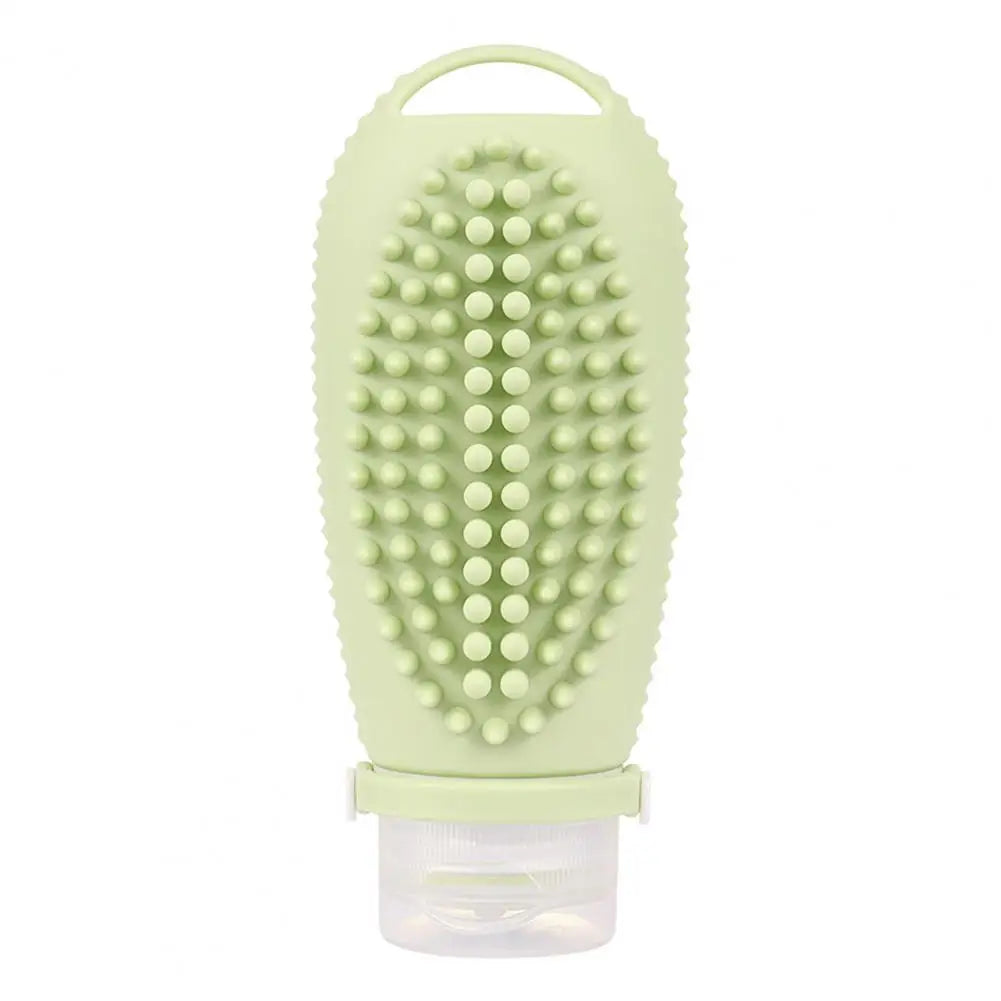 Portable Silicone Squeezable Bottle Packaging Cosmetic Fitness Container Set, Scalp Massager Hair Brush, Fillable Shampoo