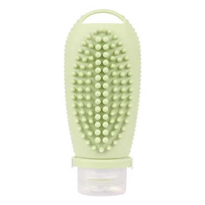 Portable Silicone Squeezable Bottle Packaging Cosmetic Fitness Container Set, Scalp Massager Hair Brush, Fillable Shampoo