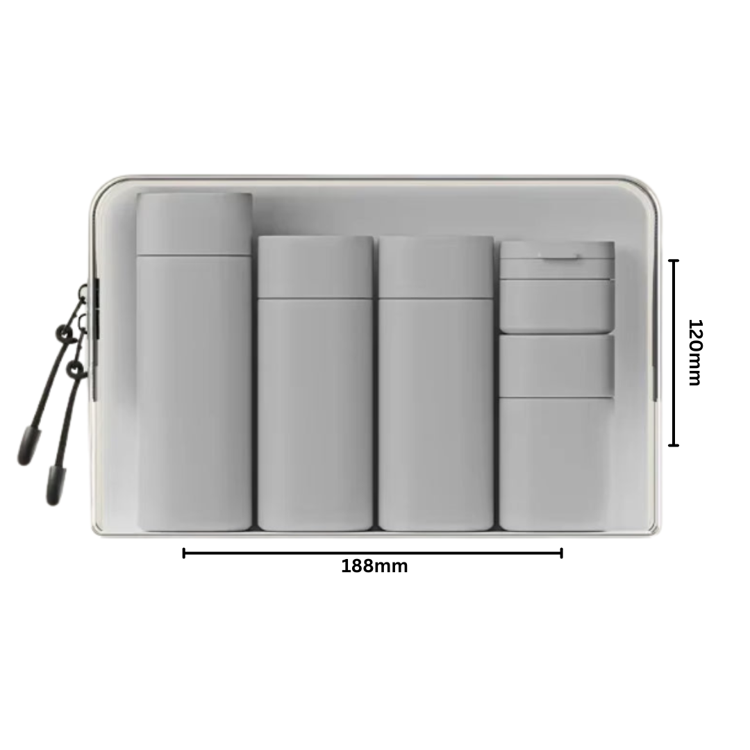 Set de 5 flacons voyage – Doux au toucher, colorés, pratiques.