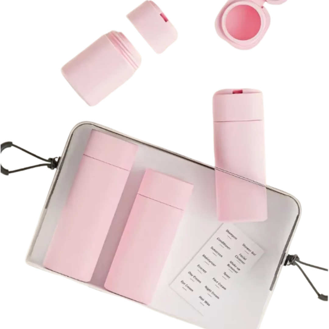 Set de 5 flacons voyage – Doux au toucher, colorés, pratiques.